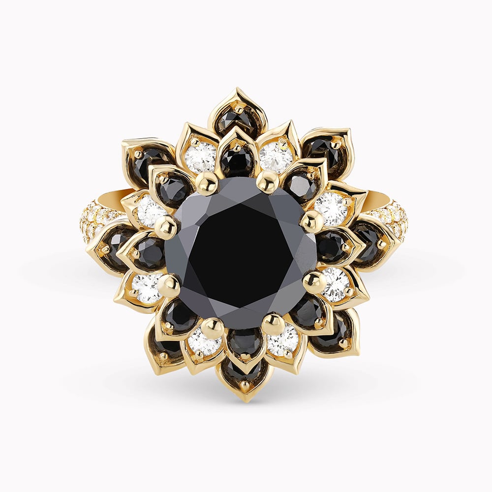 טבעת גארדן יהלומים שחורים ולבנים - כפריס תכשיטים